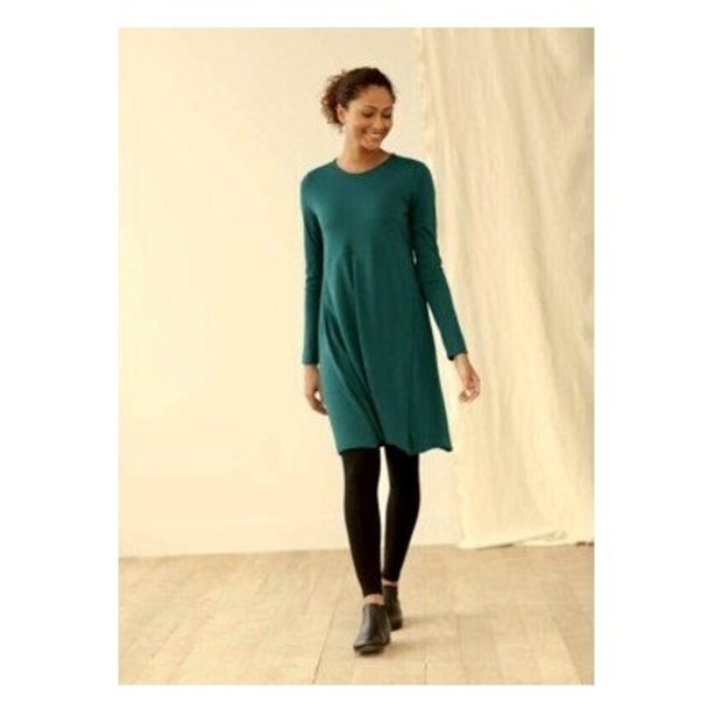 Pure Jill Medium Dipped-Hem Swing Dress‎ Teal Green Pima Cotton Modal Boho Cozy